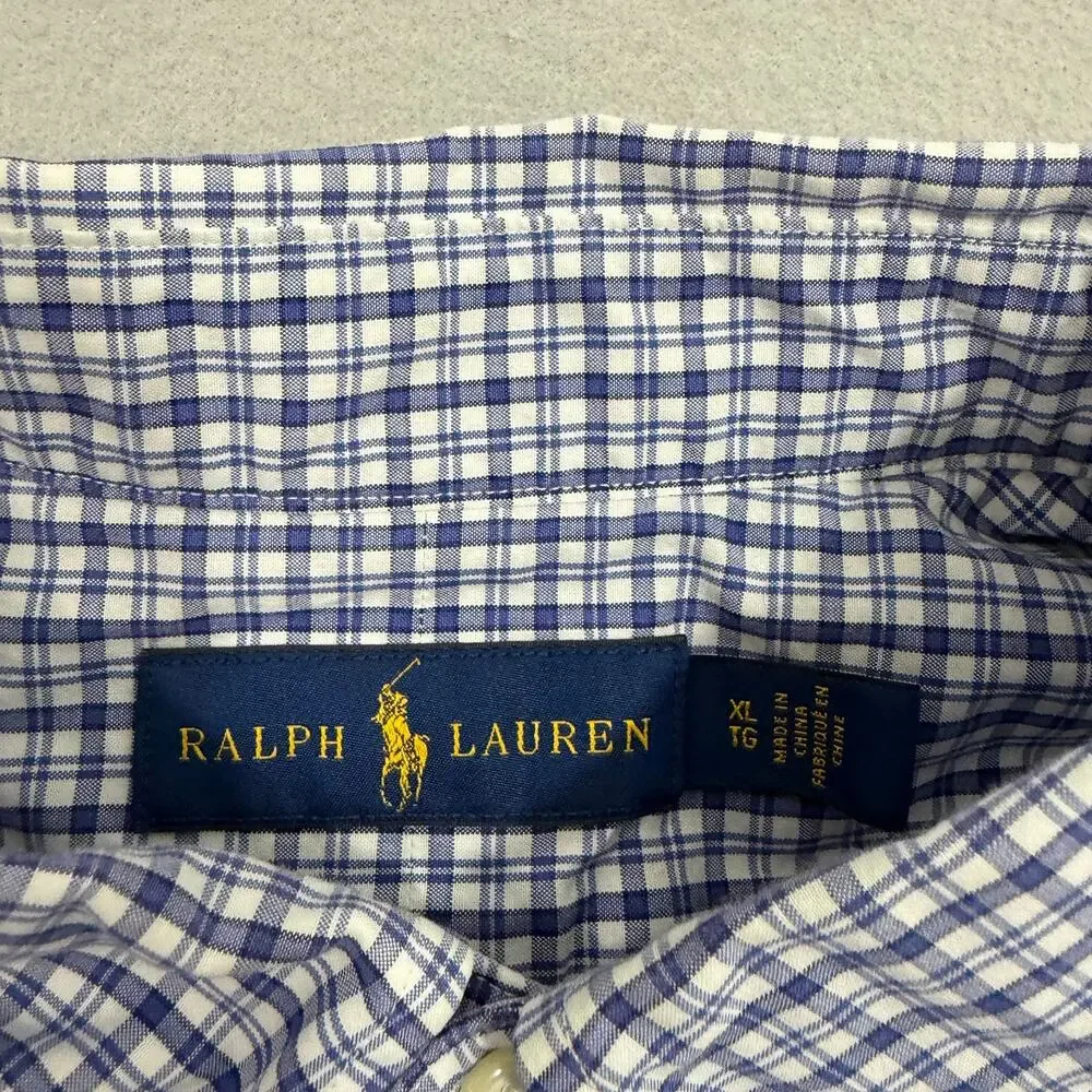Polo Ralph Lauren Button Down Shirt Men's Extra Large Blue White Plaid Check